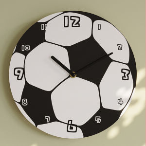 Modern Simple Football Shape Wall Clock for Boys Childrens Room Bedroom Living Room Decor Quiet Sweep Movement Battery Powered
