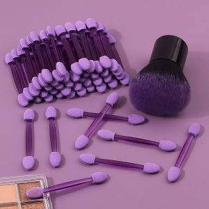 50 purple double-headed sponge eyeshadow sticks multi-purpose eye makeup detail brush +1PCS soft-bristled mushroom powder brush