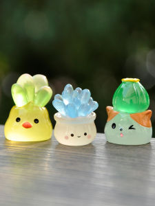 Mới Dạ Quang Chậu Cây Mẫu Dễ Thương Bé Gái Trái Tim Máy Tính Để Bàn Trang Trí Xe Ô Tô Nhỏ Trang Trí Nhựa Mô Phỏng Phát Sáng Ban Đêm Thực Vật Mọng Nước Hộp Mù