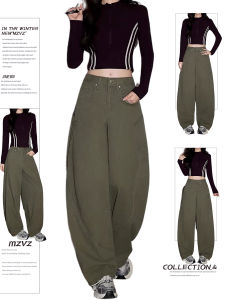 MZVZ | American Retro Loose Drape Military Green Workwear Jeans