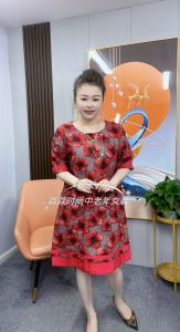 Loose Ice Silk Cotton Summer Dress round Neck Short Sleeve Casual Long Dress Womens Fashion Korean Style A-Line Skirt