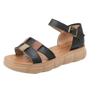 Yizuwang | Comfortable Leather Mom Shoes Summer Slip-On Flat Heel Anti-Slip Casual Fashion Womens Sandals Breathable Lightweight Footwear