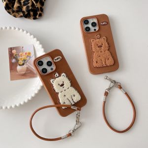 💯【เคสโทรศัพท์】 + Gratis Ongkir💯สุนัขผ้าขนหนูปักลายการ์ตูนเกาหลีญี่ปุ่นเหมาะสำหรับ iPhone 16 15 14 13 12 Pro Max 11พร้อมสายคล้อง