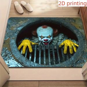 VIKAMA Halloween Clown Welcome Floor Mat - Indoor and Outdoor Entrance Carpet Anti-Slip Pad for Horror Movie Party Decoration