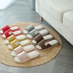Home linen slippers for men and women suitable for all seasons non slip silent soft bottom high-end feeling 2025 new model