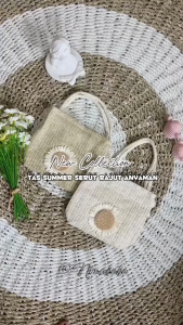 Ninabobo TS002 Tas Selempang Wanita Motif Bunga Flower Tas Summer Serut Rajut Anyaman Jerami