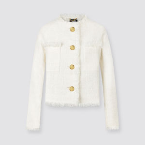 Karl Lagerfeld Womens White Lace Jacket Cotton Blend Spring 2025 New Style Straight Cut Short Outerwear Fashionable Button Detail