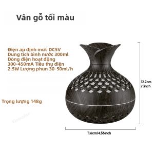 Máy Tạo Độ Ẩm USB Vân Gỗ 300ml Máy Khuếch Tán Hương Thơm Máy Phun Siêu Âm Dụng Cụ Dưỡng Ẩm Để Bàn Có Chức Năng Bảo Vệ Khi Thiếu Nước