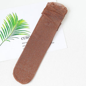 Silver Lace Short Socks Womens Summer Thin Tube Socks Transparent Mesh Mid-Calf Bright Thread Nylon Shaping Leggings Socks