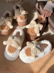 Thin Strip Casual Outdoor Heattech Lamb Wool Cotton Shoes Cute Bear Winter Online Influencer Bow Bread Shoes Women
