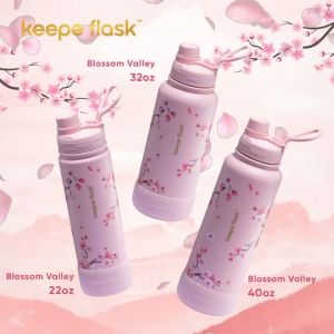 Keepe Flask Sakura Thermal Tumbler Blossom Valley Hydration Double-Wall Stainless Steel Insulated Tumbler Hot and Cold Water Bottle 22oz/32oz/40oz