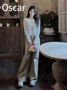 Khaki Retro Bell Bottom Jeans Womens Loose Fit Low Waist Slimming Denim Pants Casual Cotton Wear Resistant Daily Use