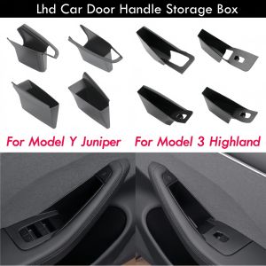 For Lhd Tesla Model Y Juniper 2025 ABS Door Handle Storage Box Model 3 Highland 24-25 Door Side Pocket Armrest Passenger Storage
