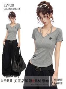 EVPGB | Áo Thun Crop Off-shoulder Kiểu Mỹ