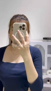 Crop Top Square neck LongSleeve Knit / Atasan Lancip Lengan Panjang Rib / Atasan Wanita Rajut 5141