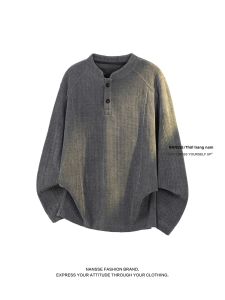 NANSSE | Áo Thun Dệt Jacquard Mẫu Lúa Mì Cổ Henry Phong Cách Thư Giãn Mới Hè