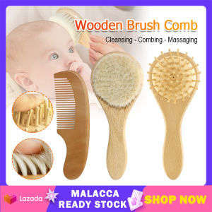Baby Hair Brush Comb Set for Newborn Massage Bath Shower Comb Mini Infant Head Massager Wool Brush Wooden Hair Comb