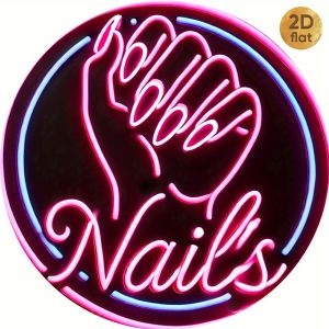 CIFbuy | 2D Neon Nails Wall Art Sign Metal Print Vibrant Pink Purple Glossy 2D Plane Design Durable Outdoor Decor Gift for DIY Lovers