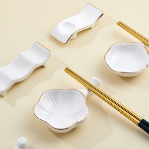 Elegant Ceramic Gold-Edged Double-Purpose Chopsticks Holder for Home Hotel Dining Table Multi-use Spoon Rest Flavor Dish