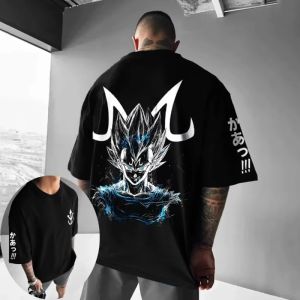 Dragon Ball Anime Co-branded T-Shirt Summer Mens New Harajuku Street Graffiti Vegeta Printing Casual Loose Parent Child Top