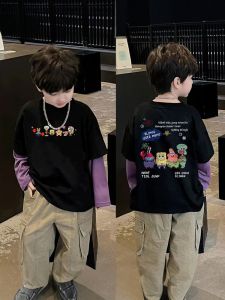 Boys Long Sleeve Crew Neck T-Shirt Pure Cotton Inner Wear Base Layer Top Spring Autumn Casual Straight Cut Printed Kids Clothes