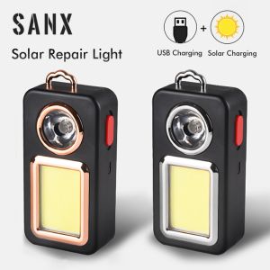 SANX Solar Rechargeable Rapairing Light Double Lamp Beads LED+COB Portable Emergency Light USB charging Keychain Camping Light