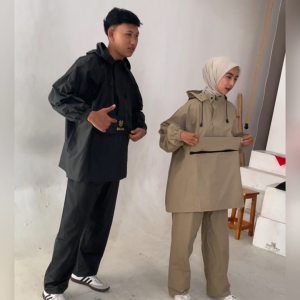 SULTAN Jas Hujan Kanguru Jaket celana Dewasa Hitam Bahan PVC Tebal