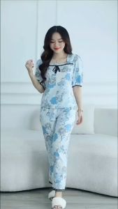 [Bunnysky] Đồ bộ mặc nhà quần áo nữ mặc sau sinh tthiết kế mẫu cổ vuông vải lụa mềm mịn