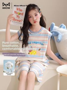 MiiOW | Cotton Summer Lightweight Sleeveless Cartoon Home Wear Set for Older Girls
