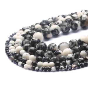 Đá Tự Nhiên Đen Trắng Đá Cẩm Thạch Jasper Hạt Tròn 4 Mm DIY Trang Sức Làm Phụ Kiện Cho Vòng Tay Dây Chuyền