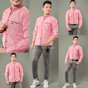 KEMEJA PRIA LENGAN PENDEK PINK PEACH CASUAL LIST SIMPLE OXSPORT
