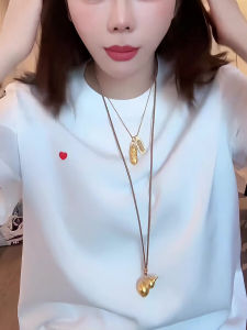 Womens round Neck Short Sleeve T-Shirt Pure Cotton Loose Fit Spring Autumn Casual Versatile Top Heart Shaped Design