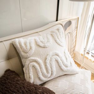 Luxurious French Style Flocking Pillow Creamy Wave Pattern Car Interior Living Room Sofa Bedroom Pure Color Throw Pillow