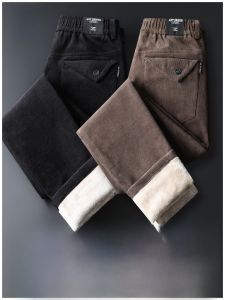 ROMON | Lormen Mens Business Casual Pants Fleece Lined Slim Fit Autumn Winter Corduroy Long Trousers Fashionable City Style