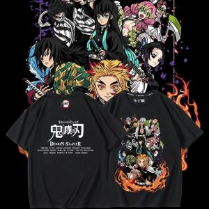 Demon Slayer Anime Muichiro Tokito Kochou Shinobu Printed 100% Cotton Short Sleeve Summer Mens Outdoor Casual Streetwear Tee
