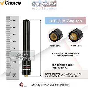 HH-S518+ Ăng-ten Ngắn 314 Inch SMA-Nữ/SMA-Nam Băng Tần Kép 145/435 MHz Độ Lợi Cao Màu Đen Cho Quansheng UV-K1 TK115