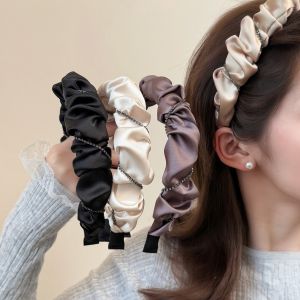 ริบบิ้นผมมีซี่รูดประดับคริสตัลสำหรับผู้หญิง ทรงวินเทจ ด้านบนกว้าง สไตล์เกาหลี ทรงเรขาคณิต เครื่องประดับผม