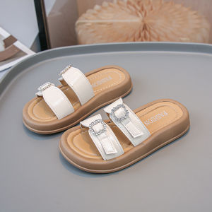 Girls Summer Soft Bottom Anti-Slip Sandals Metal Buckle Flat Sandals Indoor Outdoor Beach Shoes Children Students Slippers