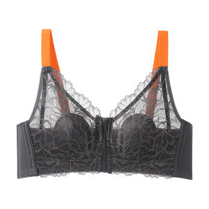 MiiOW | Front Zipper Lace Back Bra Womens Small Chest Illusion Gathered Anti-Sagging Side Breast Reduction Wire-Free Nylon Cup V-neck