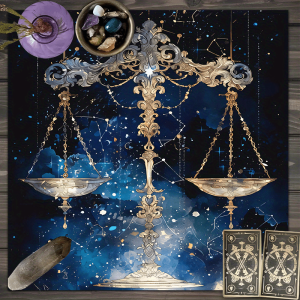 VIKAMA Libra Astrology Tablecloth Gold and Silver Scales Deep Blue Starry Sky Restaurant Study Astrology Decoration