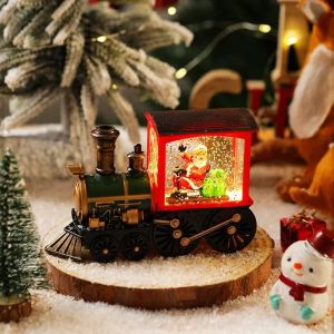 Charming Christmas Eve Music Box Gift Water-filled Christmas Train Ornaments with Led Lights Christmas Decorations CrystalBall