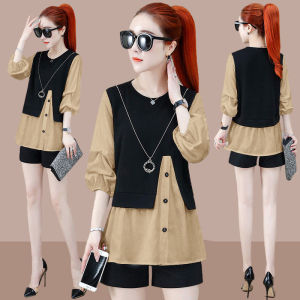 แฟชั่นฤดูร้อนสุภาพสตรีเสื้อยืดยุโรปสไตล์ไม่สมมาตร Patchwork Design ภาพลวงตาสองชิ้นแขนสั้นเสื้อผ้าทํางาน