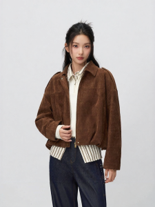 Semir | Oversized Faux Suede Short Jacket Peplum Collar New Style Meraled