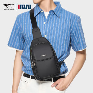 SEPTWOLVES PU Leather Black Crossbody Bag Men Waterproof Small Phone Shoulder Bag With Anti-theft Pocket Zipper For Work Business Commuting
