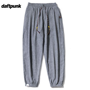 Mens Summer Thin Cotton Linen Pants Loose Casual Wide Leg Sweatpants Trousers Harajuku Style Loose Fit Long Trousers
