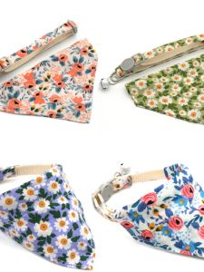 Pet Triangle Scarf Daisy Small Floral Sunflower Triangle Scarf Pet Dog Collar Cat Necktie Adjustable Retractable Leash