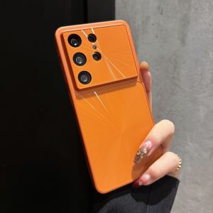 Luxury Orange Aurora Laser Phone Case Samsung S24 S25 S26 Ultra Plus Matte Hard PC Shockproof Protective Phone Cover Full Camera Lens Protection Slim Non-Slip Phone Case