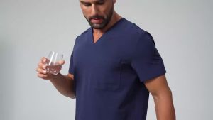 KUNGFU SCRUBS Mens Nurse Uniform Scrubs Set Short Sleeve Top Pants 2pcs Antibacterial Soft Comfortable Clinical Nursing Workwear