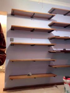 Wall Mounted Bookshelf Storage Rack Wooden Partition Kitchen Bathroom Living Room Decorative Shelf Bracket Retro Style Organizer