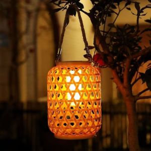 Solar Imitation Bamboo LanternOutdoor Waterproof Plastic Rattan LanternCourtyard Decoration Garden Light